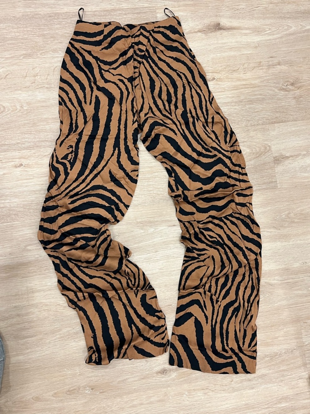 Zara Black and Brown Animal Print Wide Leg Pants